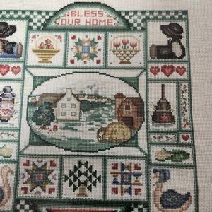 Vintage cross stitch bless our home framed picture